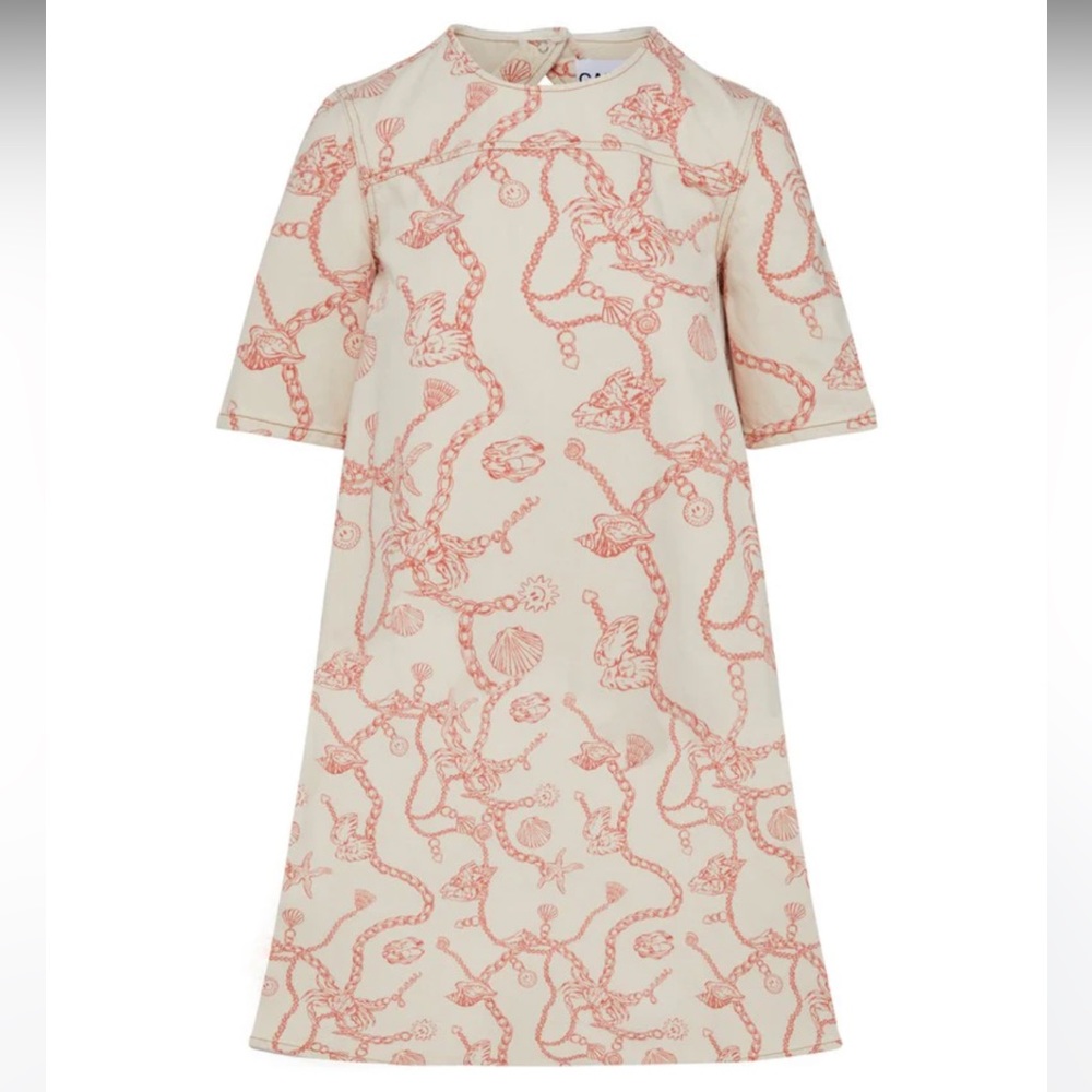 Ganni Egret Printed Denim Dress